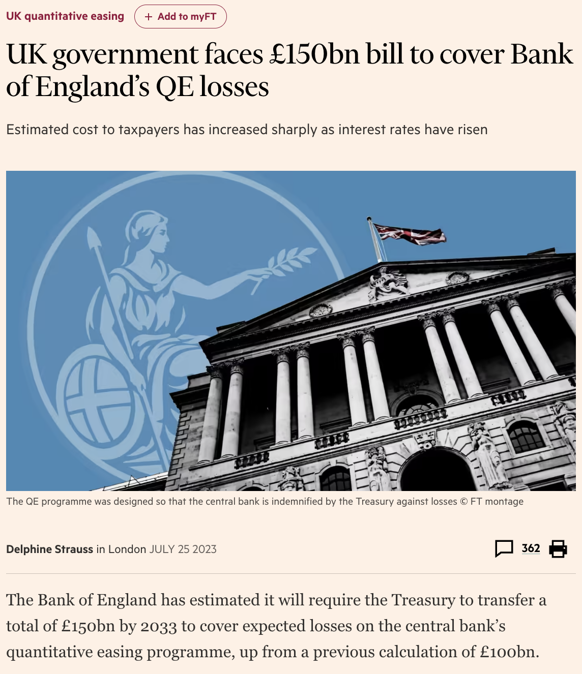 The Bank of England wants to make a loss of £150 billion so that ...