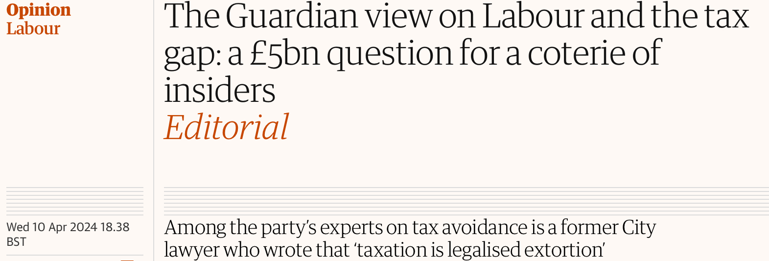 Guardian Comment The Guardian agrees: Labour’s tax problems can’t be solved by a cosy ...
